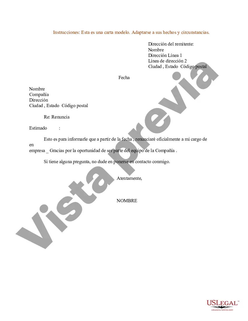 Preview Carta de renuncia por cambio de puesto