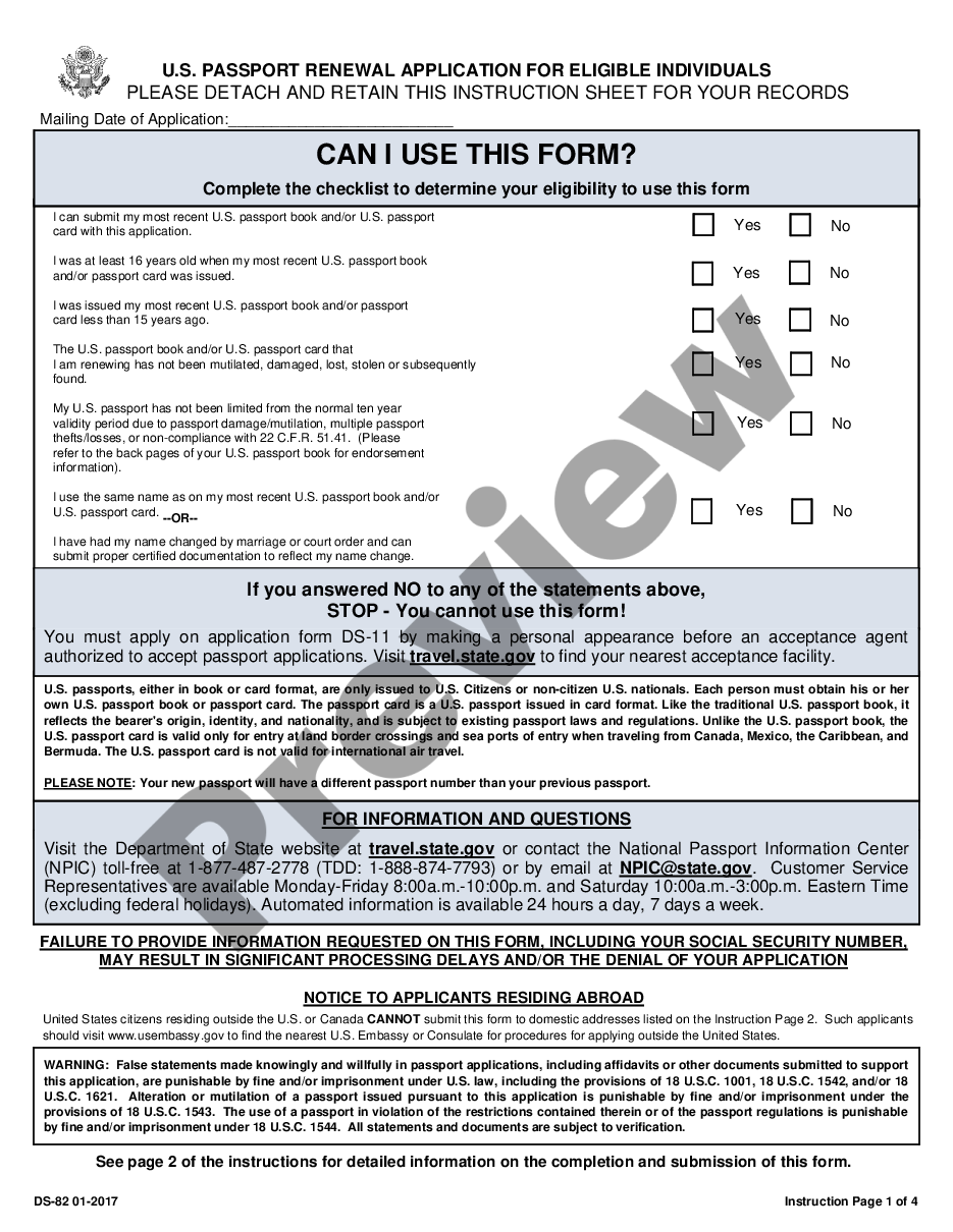 page 0 Passport Renewal Application preview