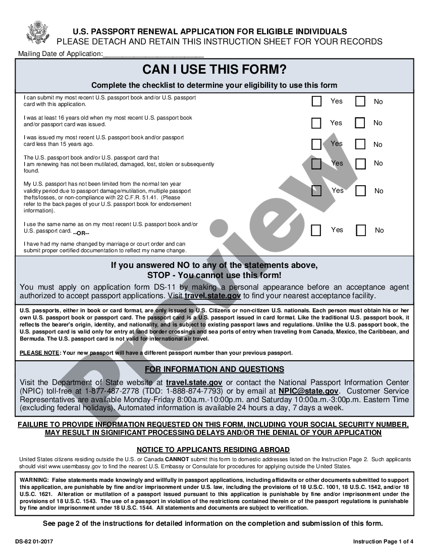 Passport Renewal Application Ds 82 Form Printable US Legal Forms