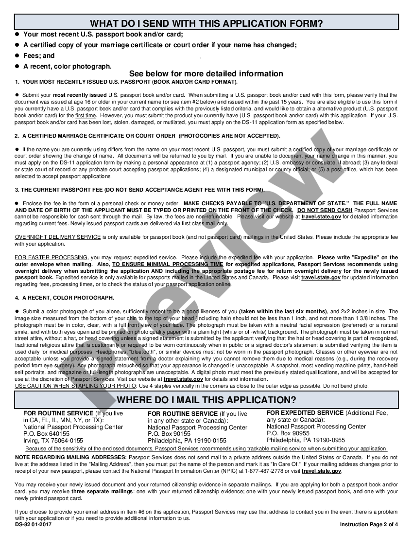 Passport Renewal Application Ds 82 Form Printable Us Legal Forms 4930