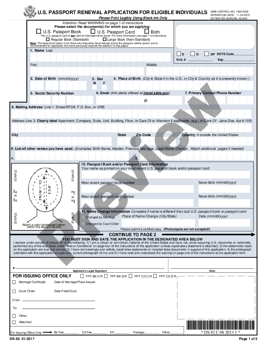 Passport Renewal Application Ds 82 Form Printable US Legal Forms