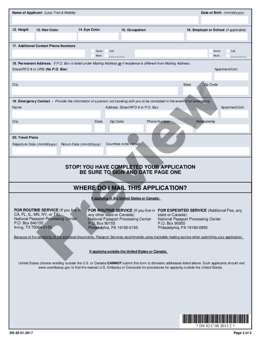 Passport Renewal Application Ds 82 Form Printable Us Legal Forms 7543