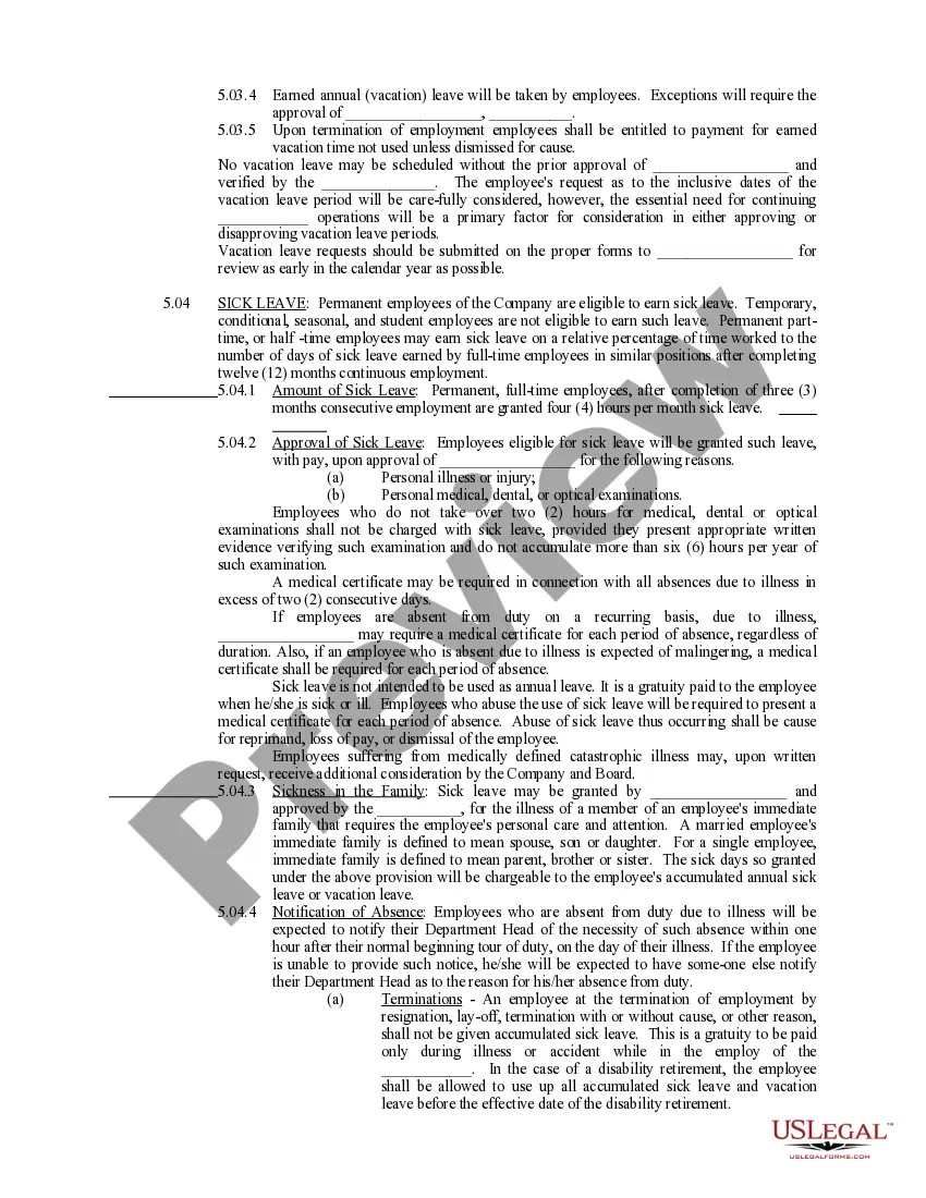 Preview Employee Agreement - Vacation and Sick Pay