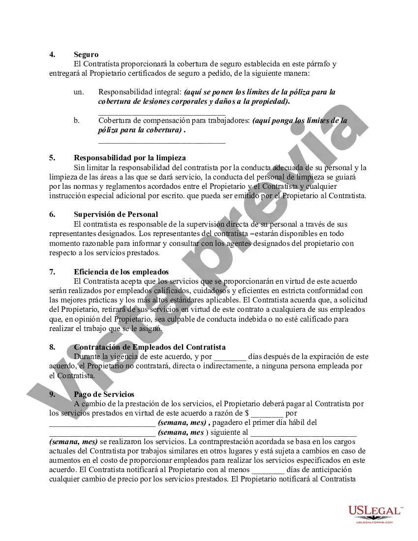 Preview Acuerdo de servicios de limpieza o conserjería