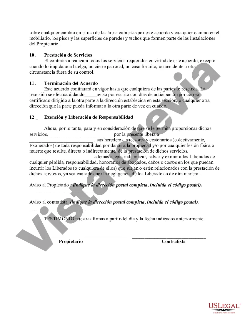 Preview Acuerdo de servicios de limpieza o conserjería