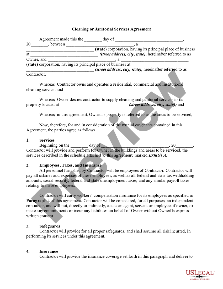 Cleaning or Janitorial Services Agreement - Cleaning Contracts | US ...