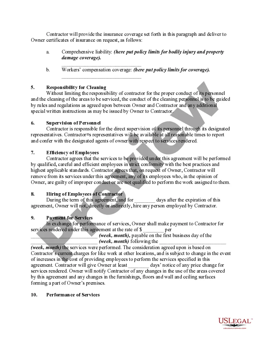 Get Cleaning or Janitorial Services Agreement Preview Cleaning or Janitorial Services Agreement
