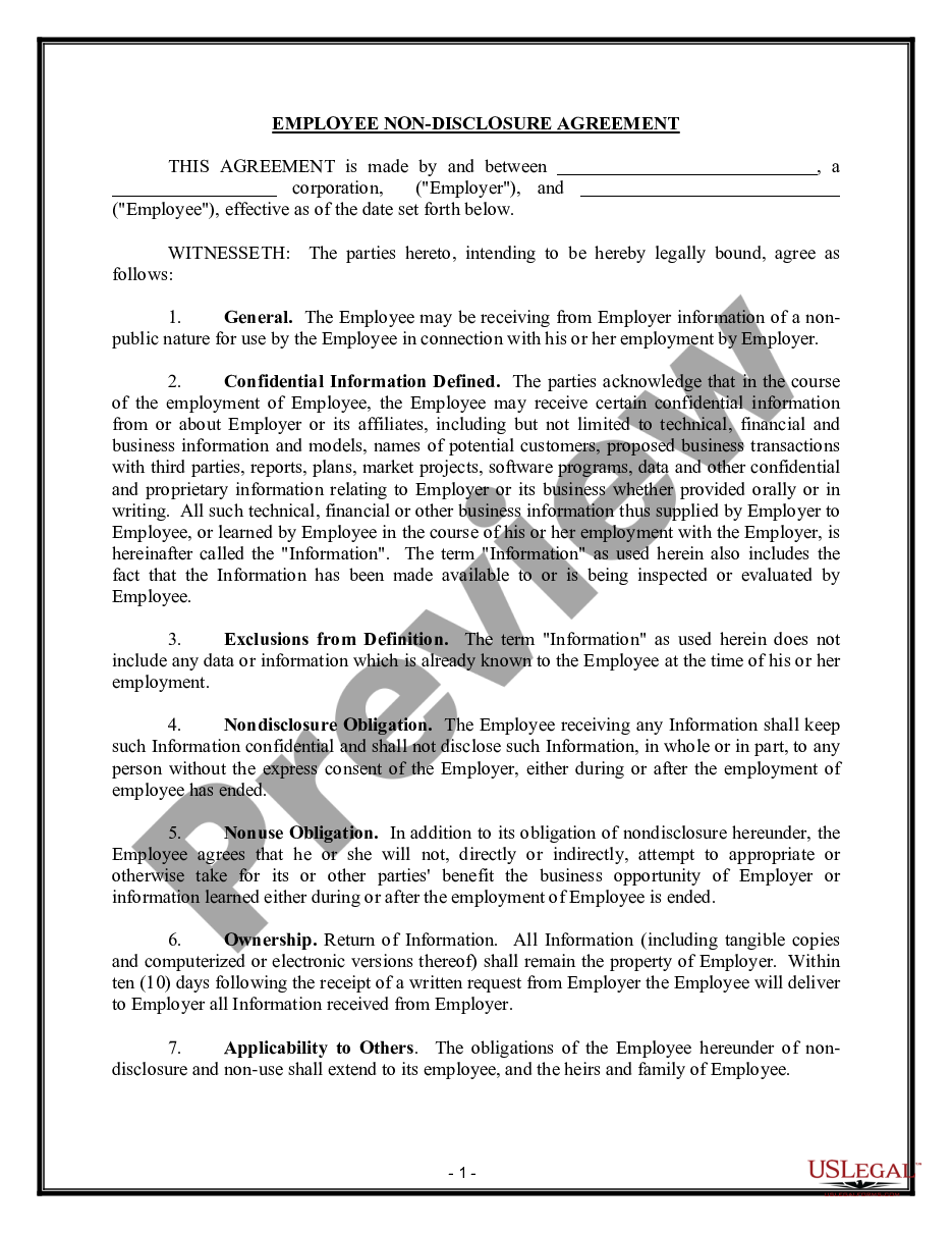 page 0 Employee Nondisclosure Agreement preview