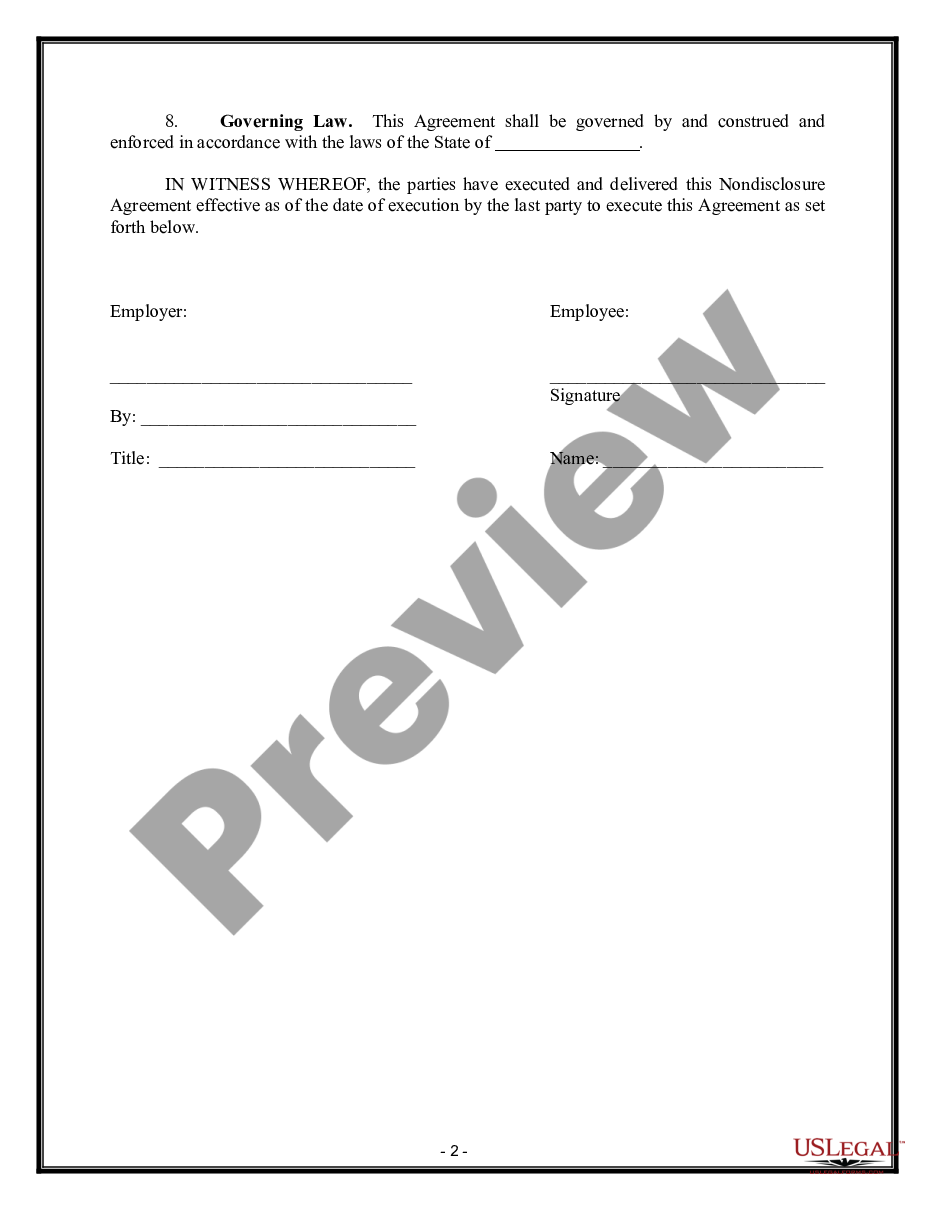 page 1 Employee Nondisclosure Agreement preview