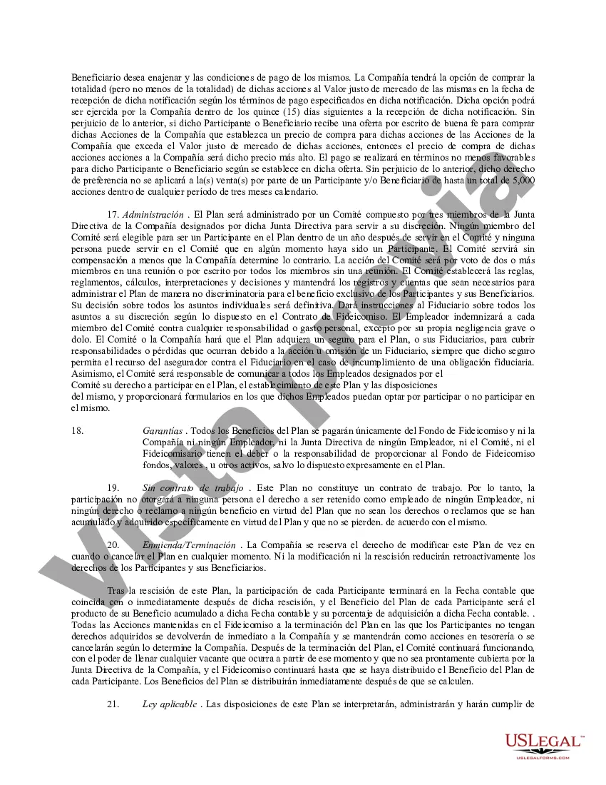 Preview Plan de incentivos en acciones para empleados ejecutivos