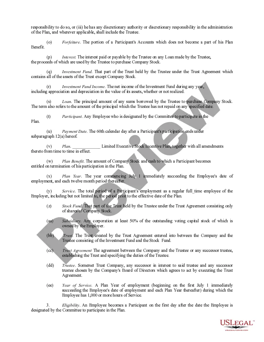 Preview Executive Employee Stock Incentive Plan