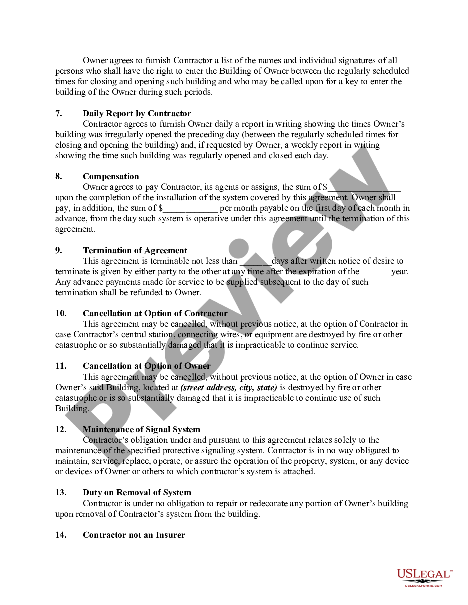 page 1 Security and Burglar or Alarm Services Contract preview