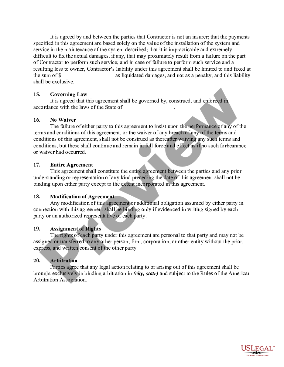page 2 Security and Burglar or Alarm Services Contract preview