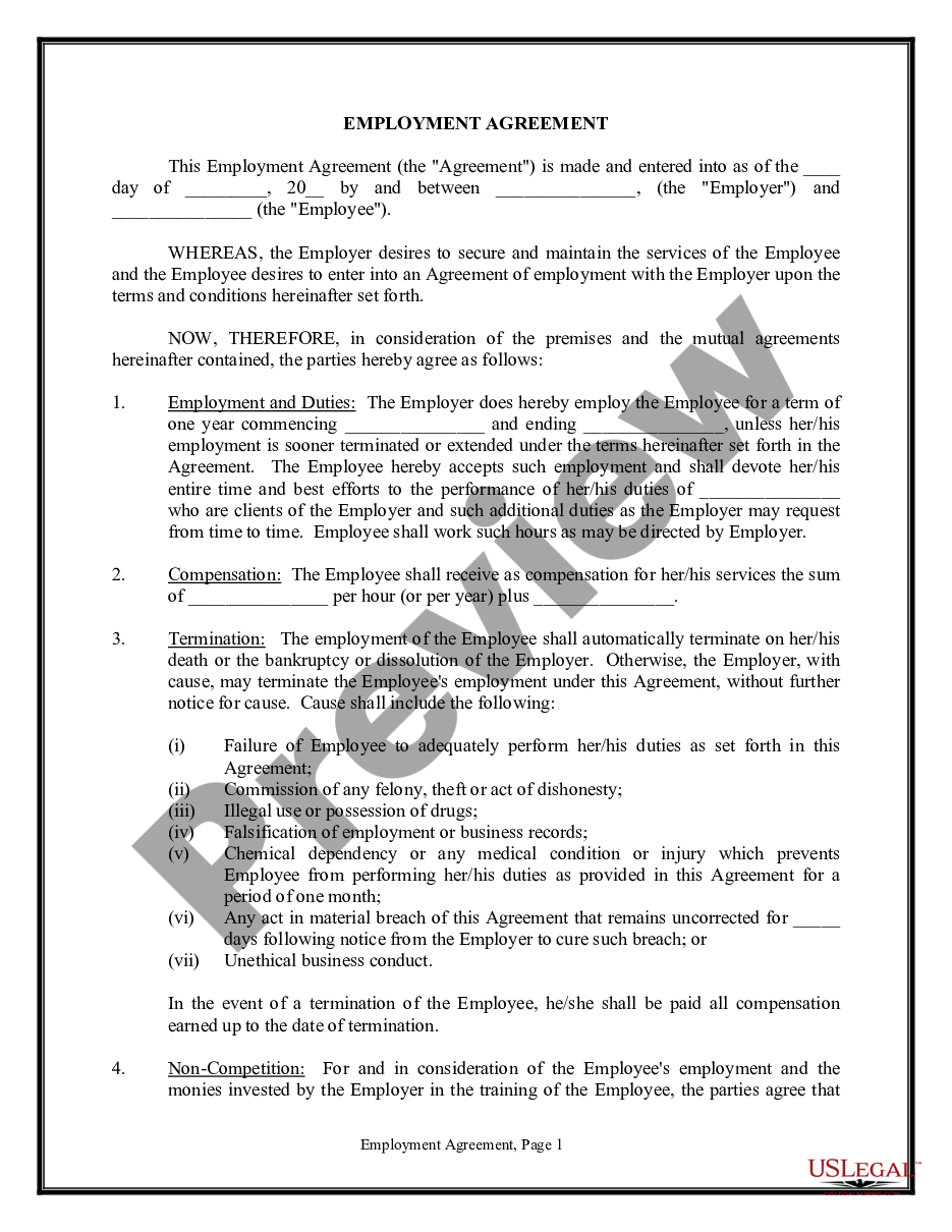page 0 Employment Agreement - Short Version - Contract preview