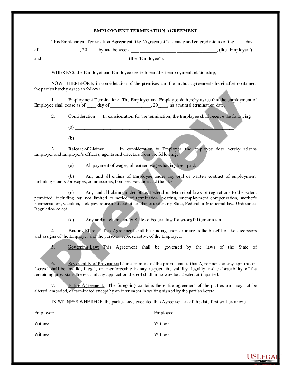 form Employment or Job Termination Agreement preview