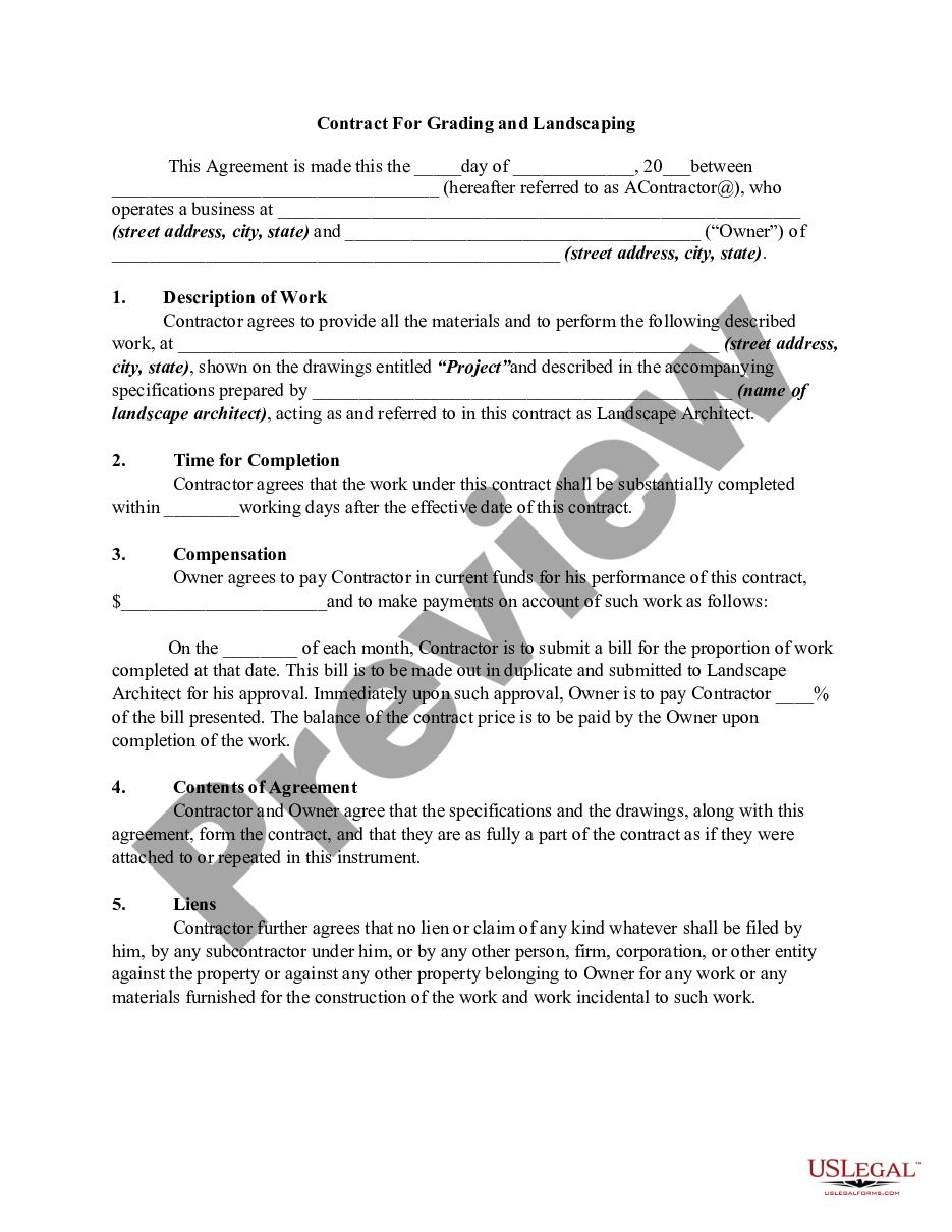 page 0 Contract For Grading and Landscaping preview