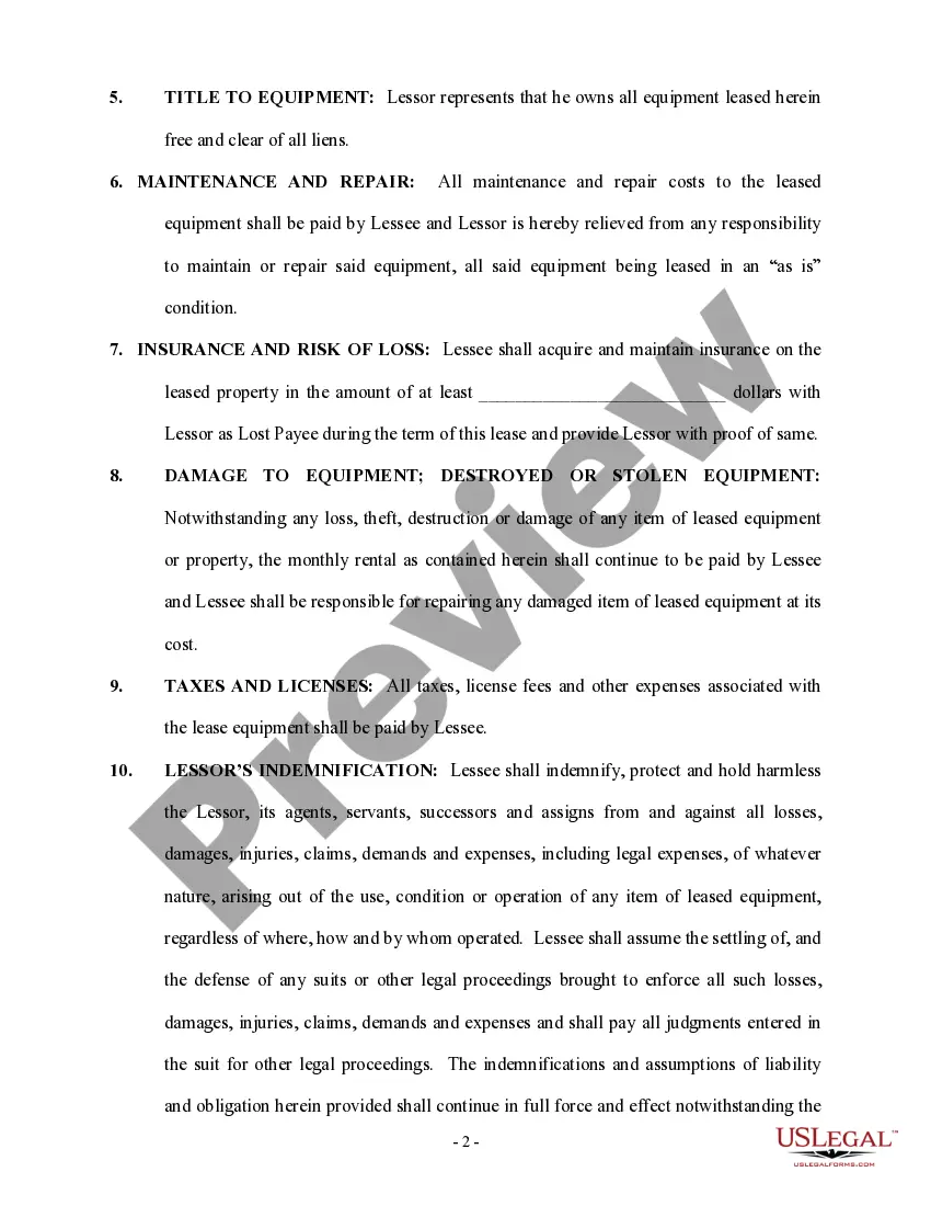 Preview Equipment Lease - General