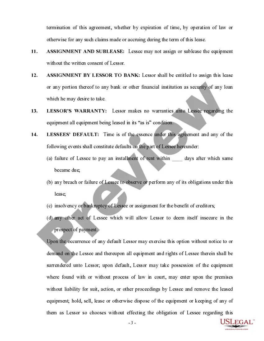 Preview Equipment Lease - General