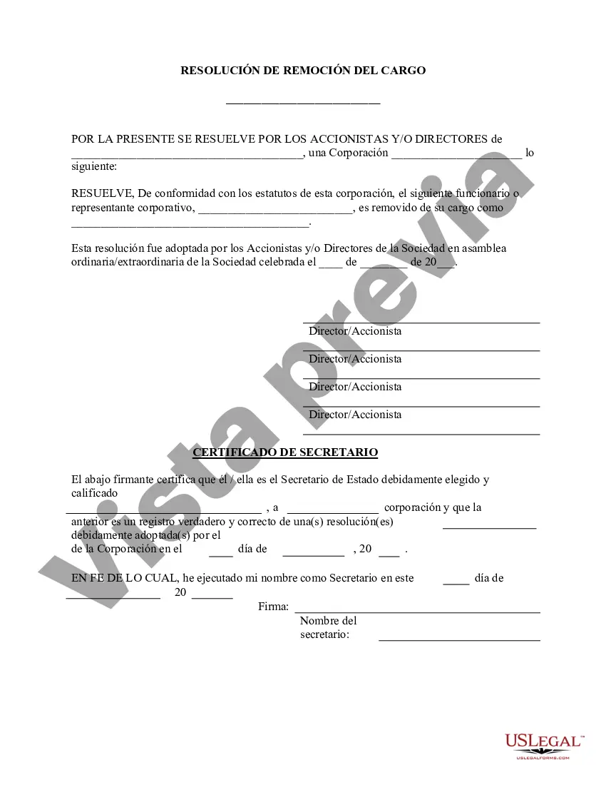 Preview Remoción de Cargo - Formulario de Resolución - Resoluciones Corporativas