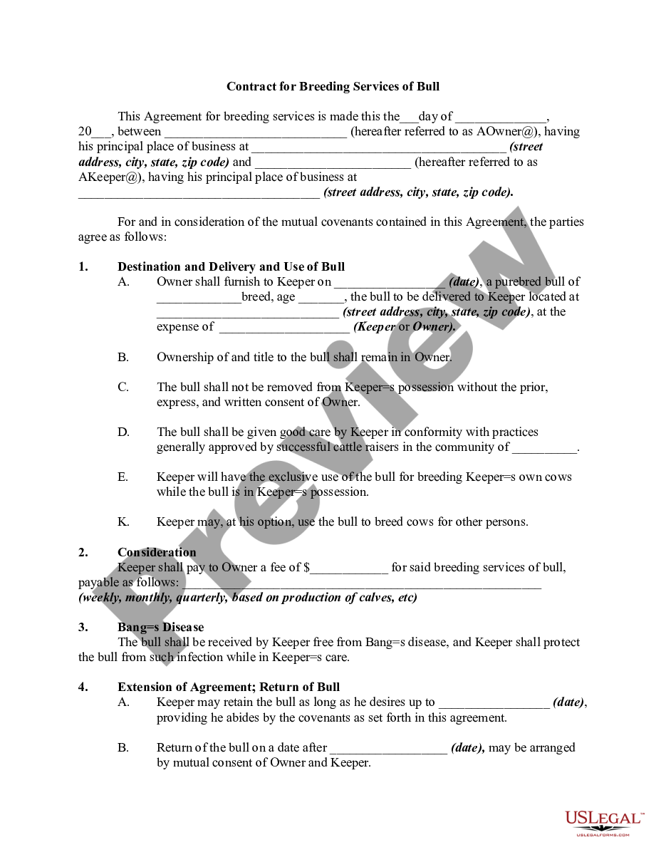 page 0 Contract for Breeding Services of Bull preview