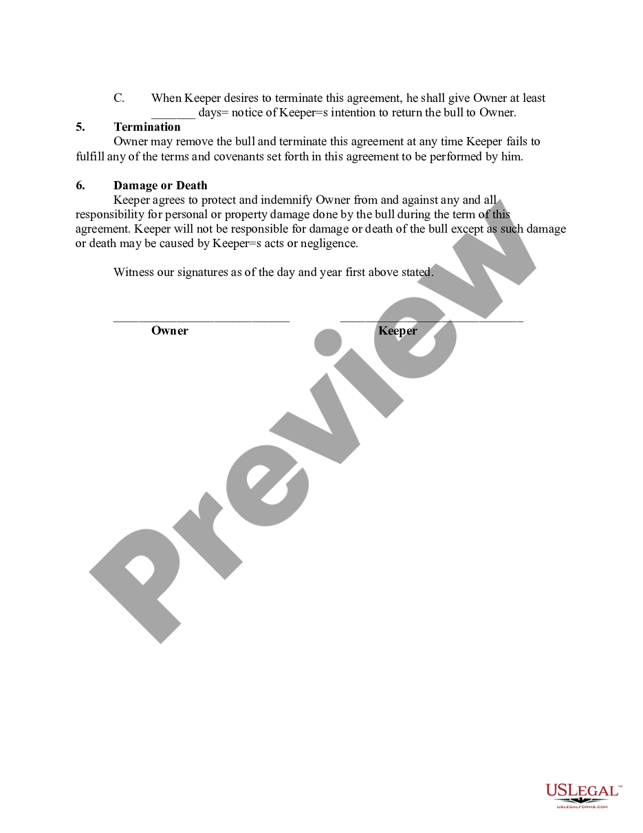 page 1 Contract for Breeding Services of Bull preview
