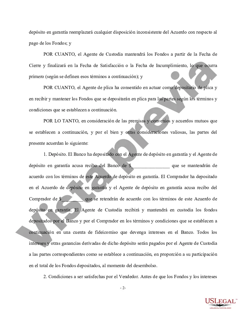 Preview Acuerdo de depósito en garantía - Forma larga