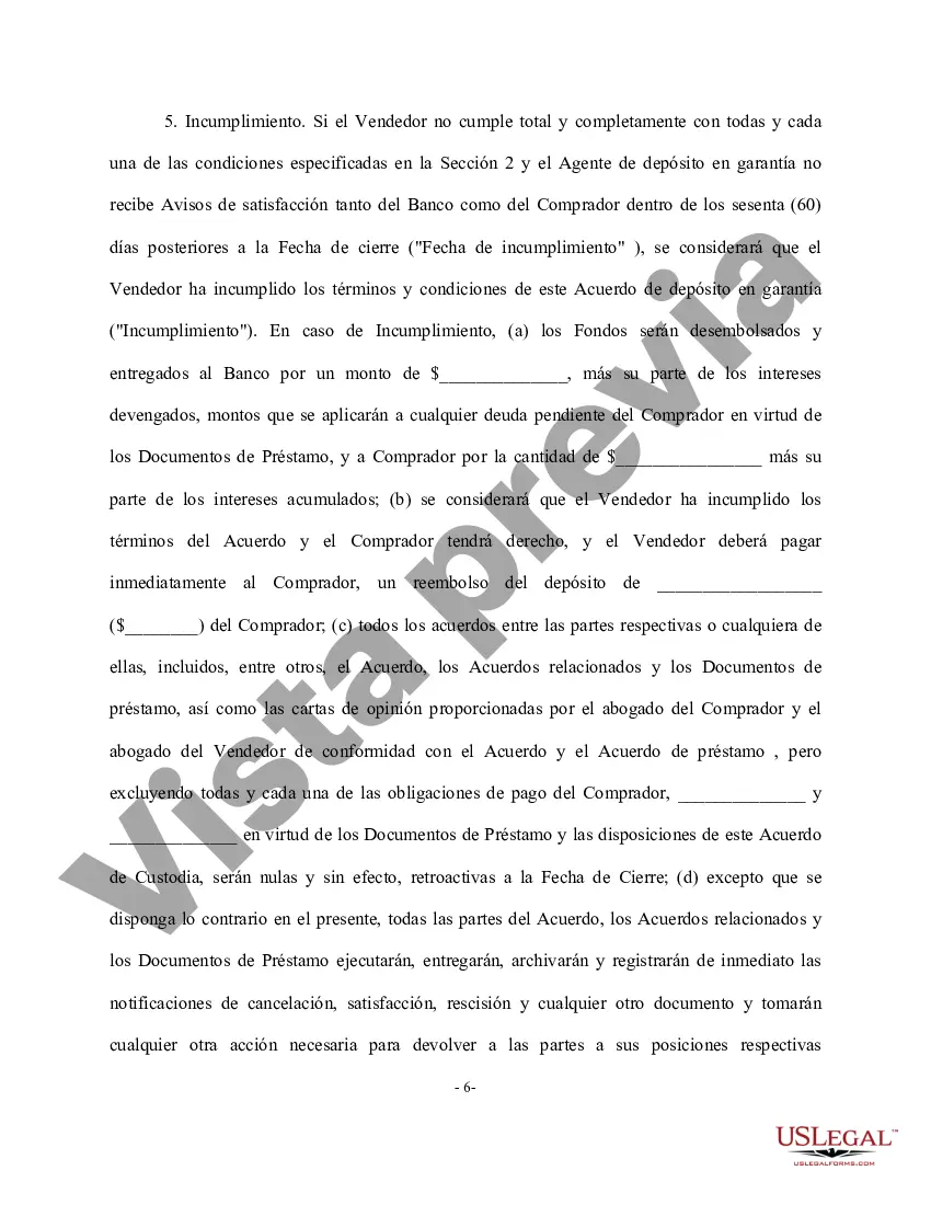 Preview Acuerdo de depósito en garantía - Forma larga