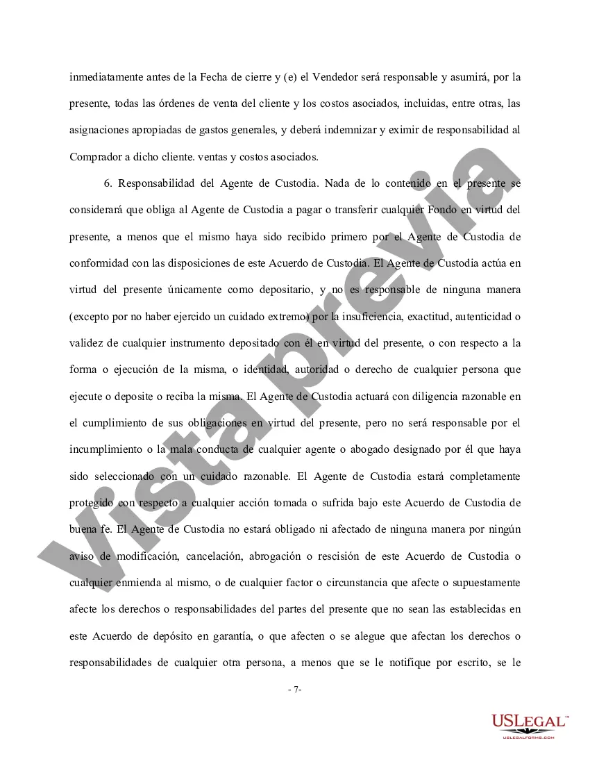 Preview Acuerdo de depósito en garantía - Forma larga