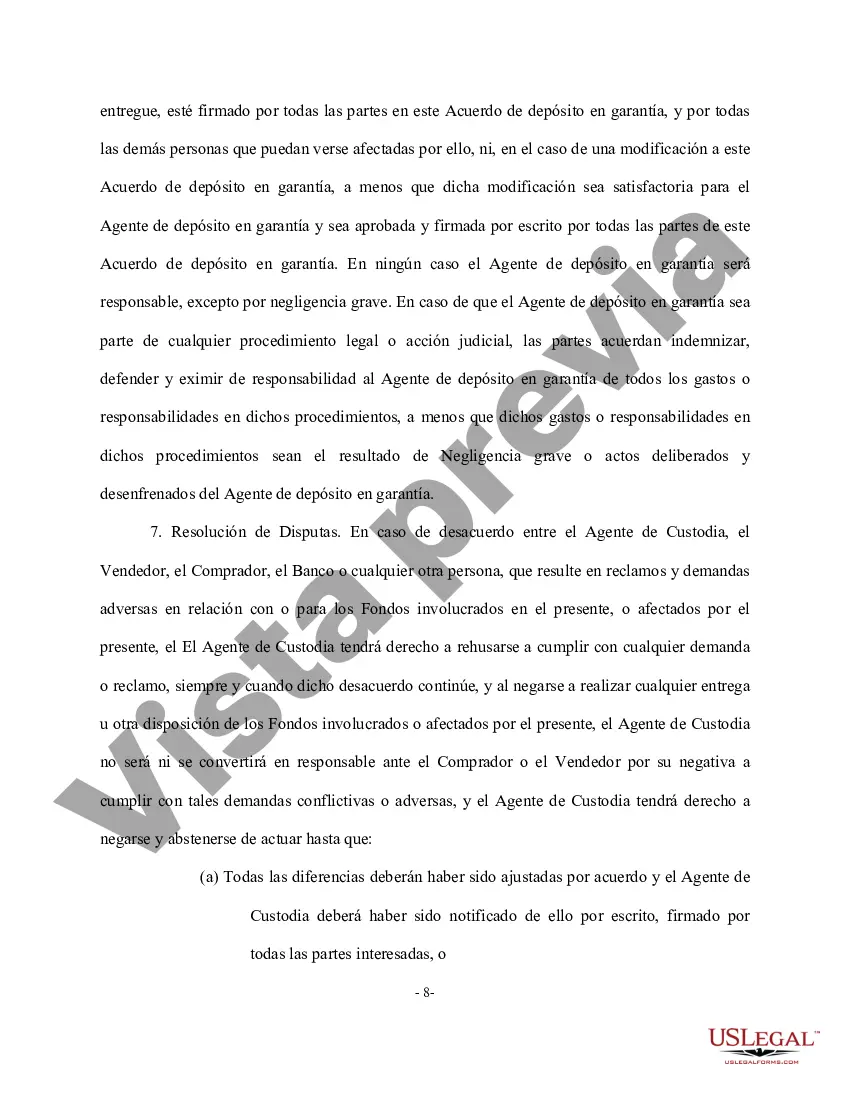 Preview Acuerdo de depósito en garantía - Forma larga