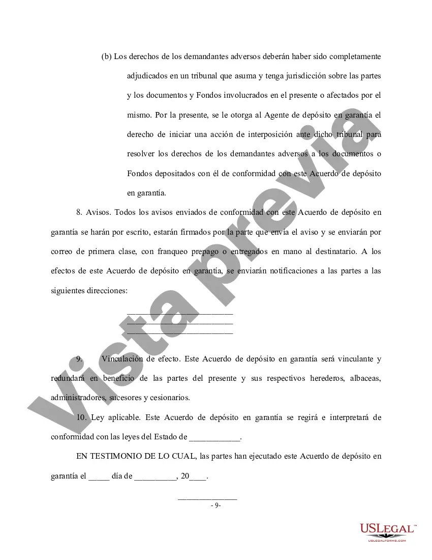 Preview Acuerdo de depósito en garantía - Forma larga