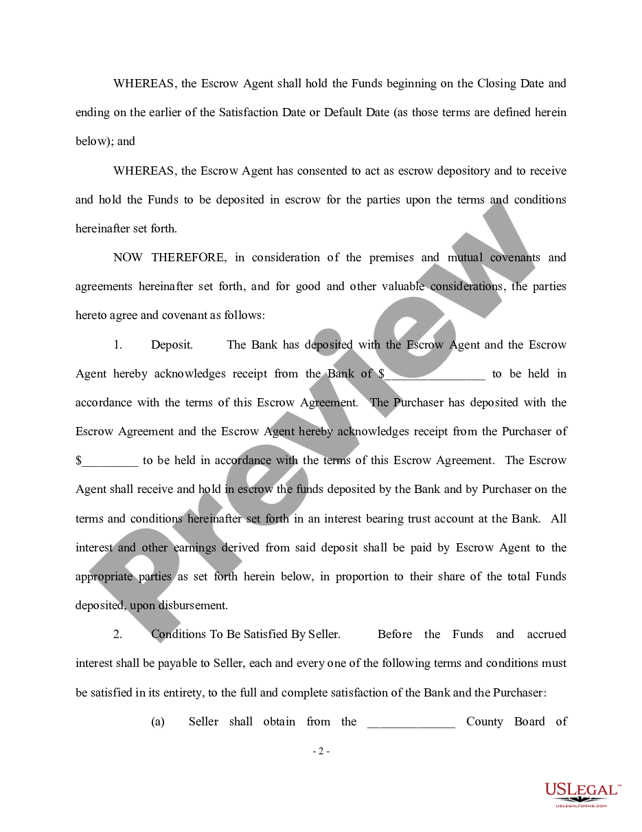 page 1 Escrow Agreement - Long Form preview