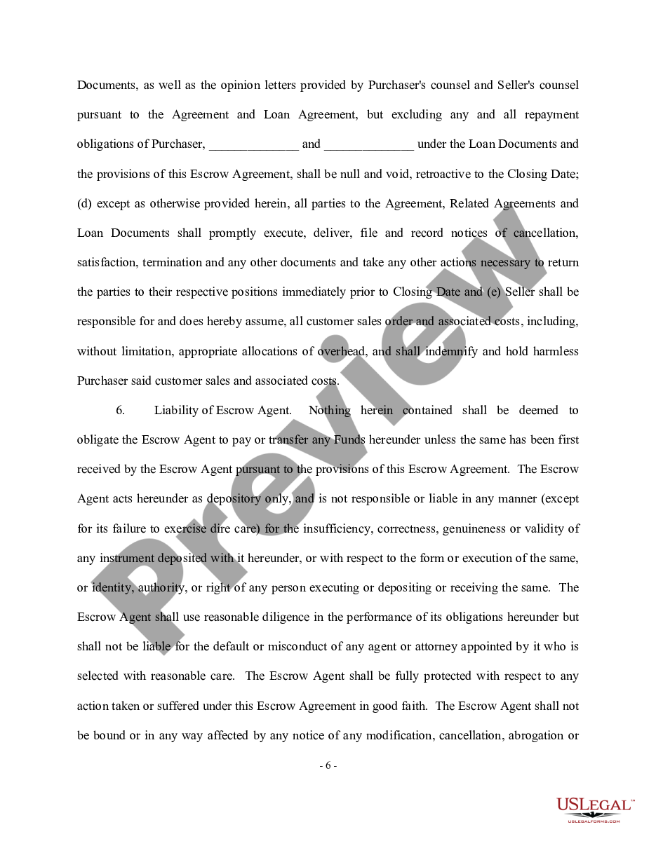 page 5 Escrow Agreement - Long Form preview
