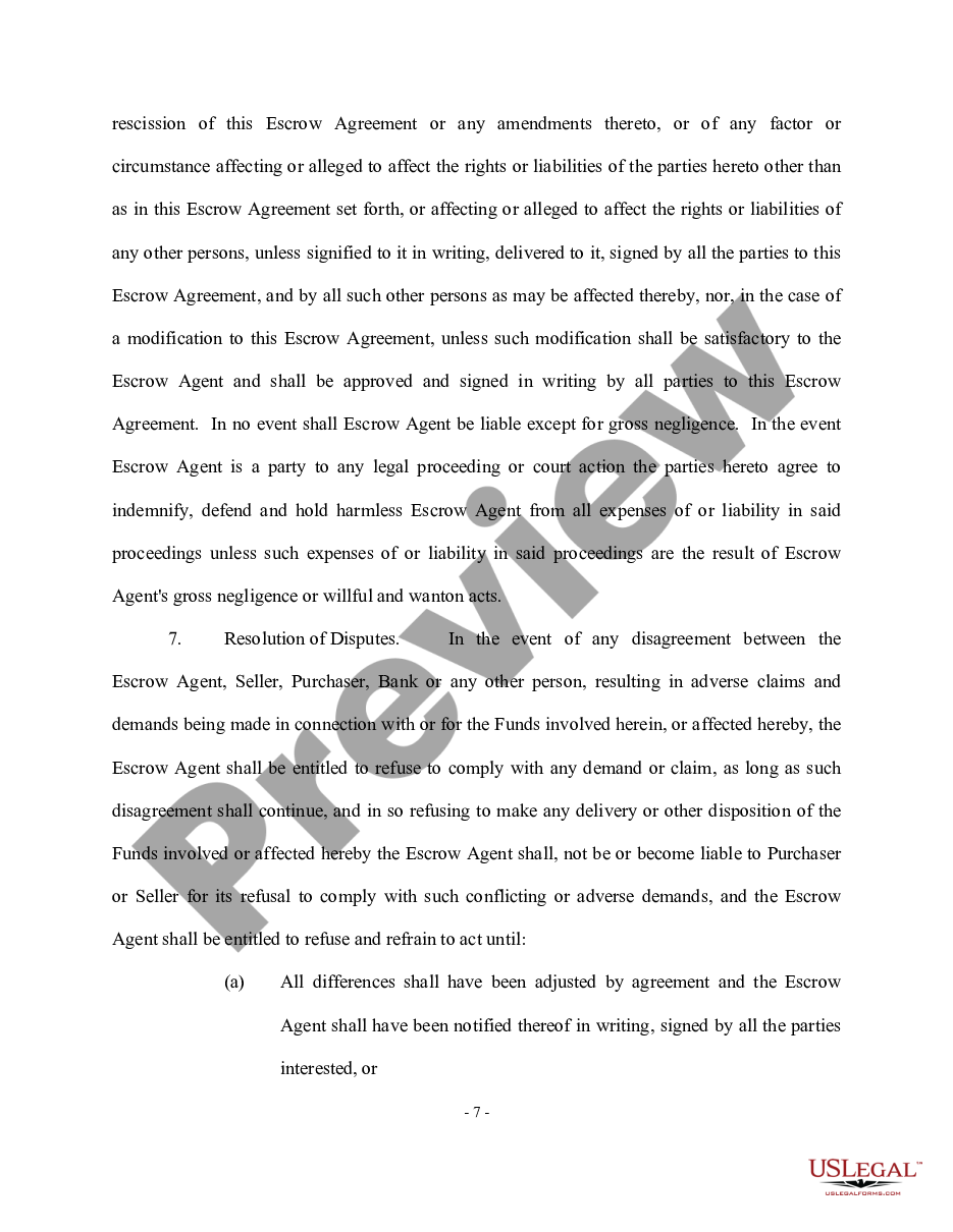 page 6 Escrow Agreement - Long Form preview