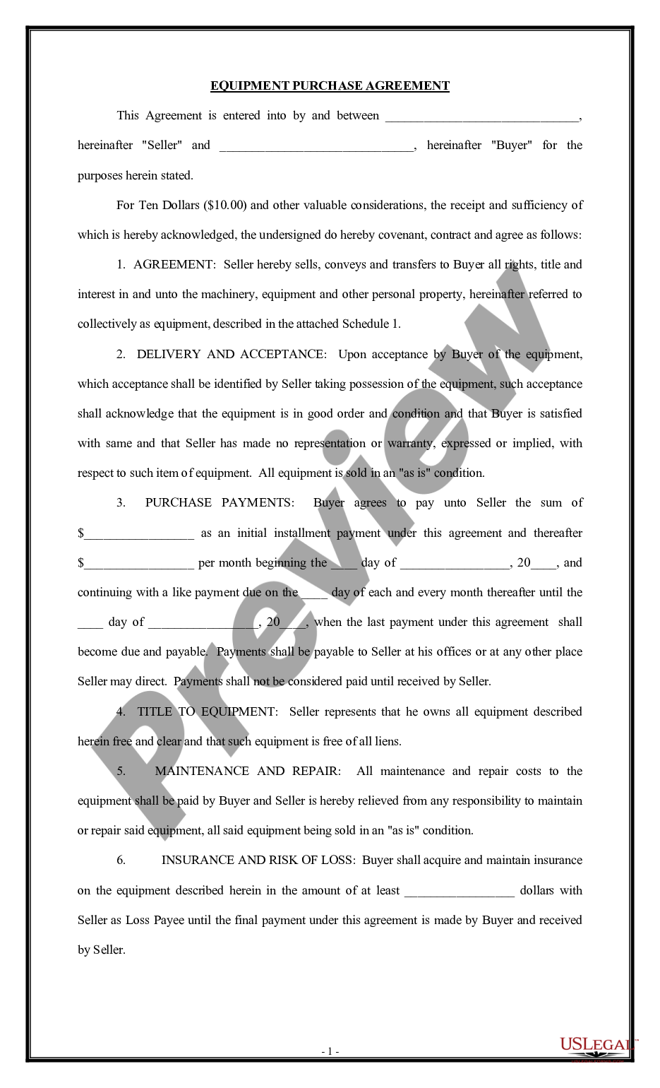 page 0 Equipment Purchase Agreement preview