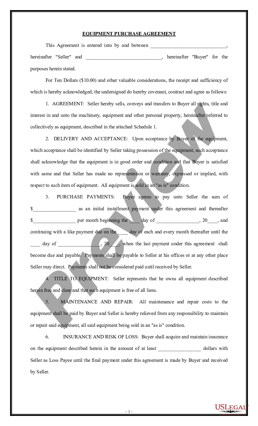 equipment purchase agreement template