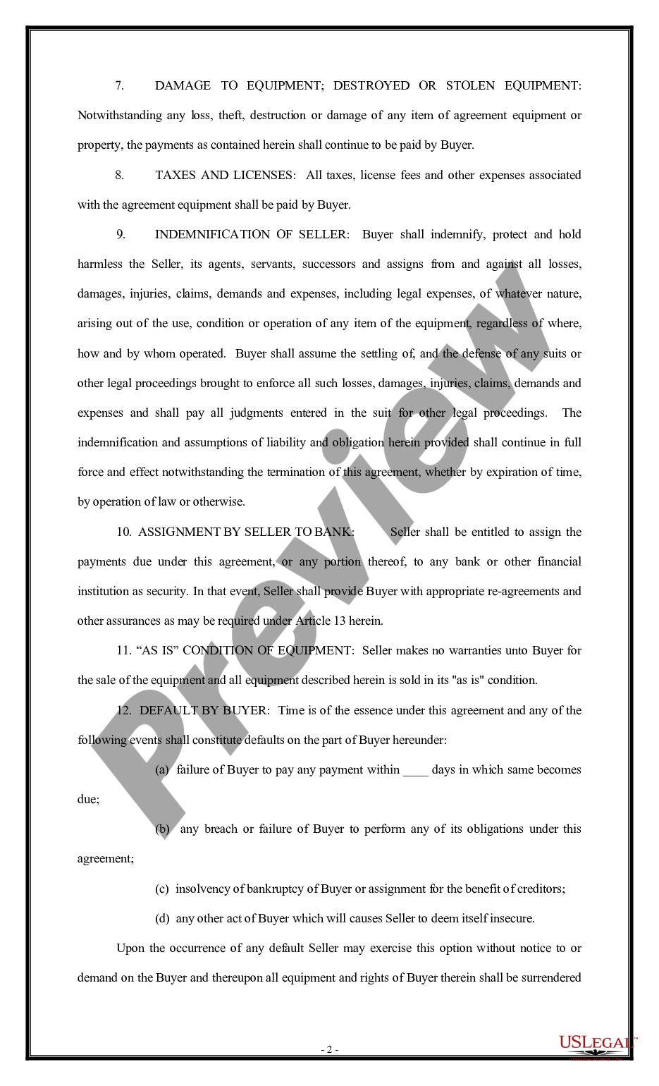 page 1 Equipment Purchase Agreement preview