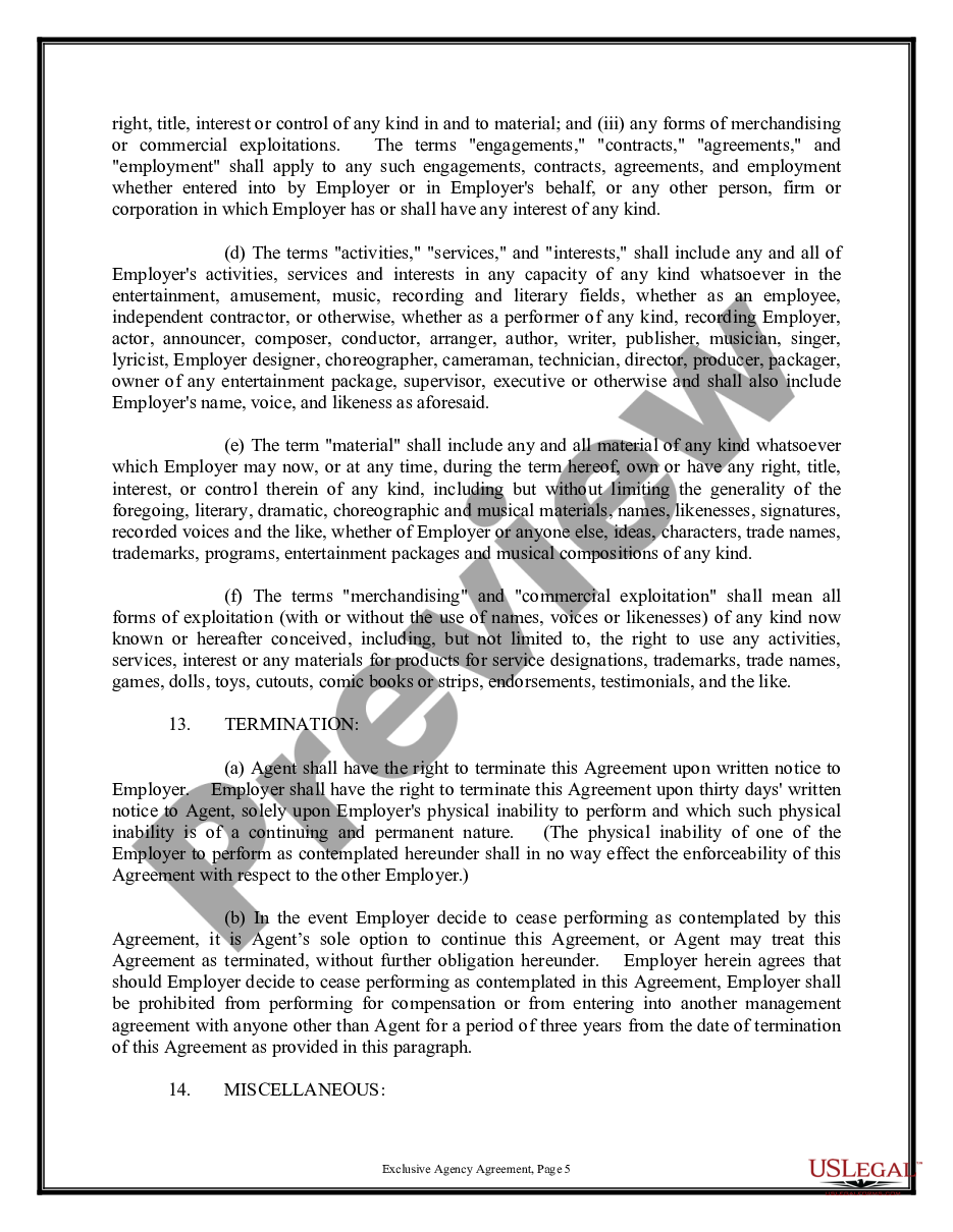 page 4 Exclusive Agency or Agent Agreement - General preview