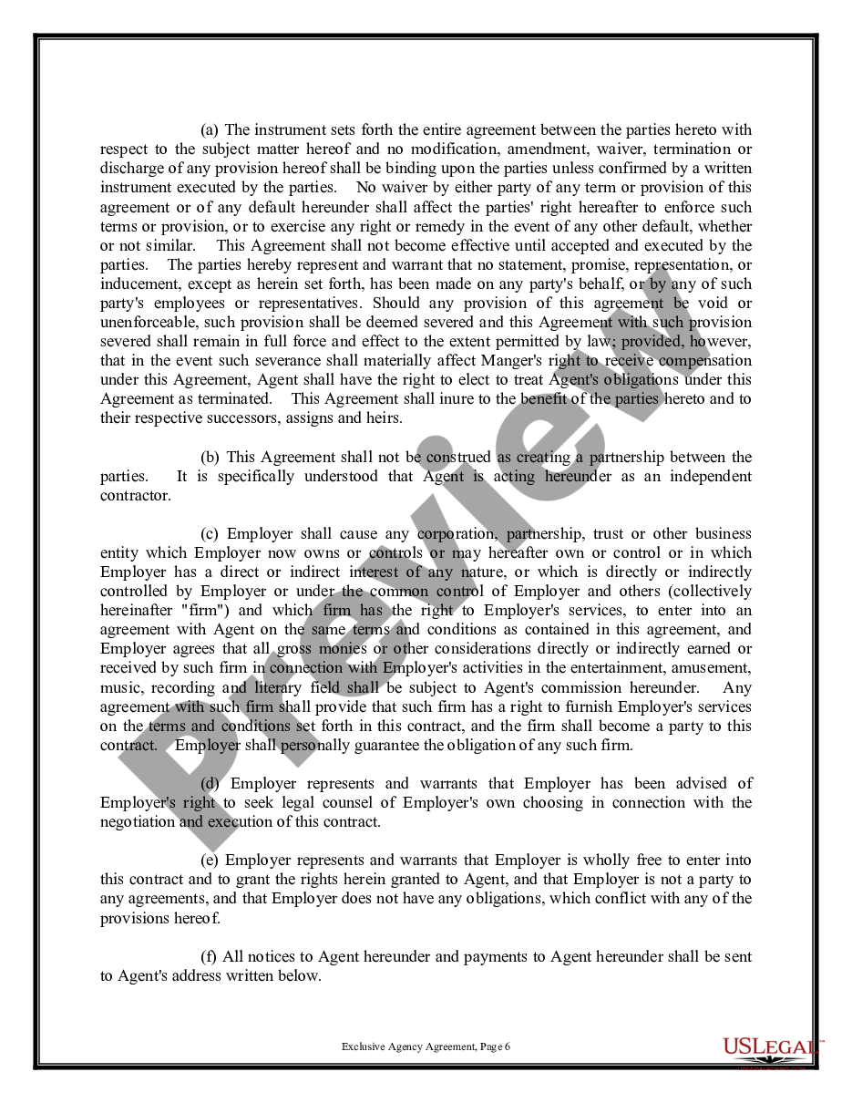 page 5 Exclusive Agency or Agent Agreement - General preview