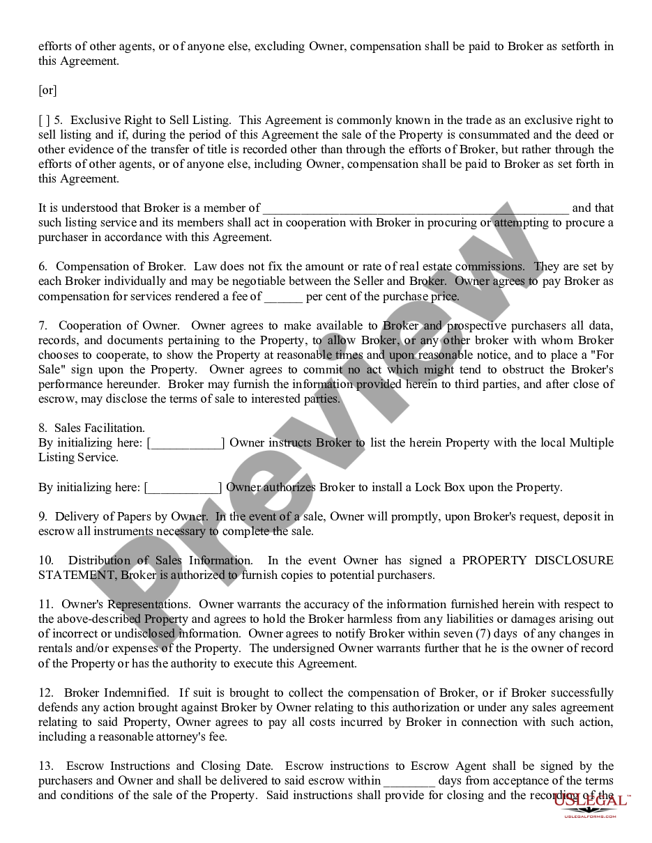 page 1 Exclusive Agency or Agent Agreement - Real Estate - Realtor Contract preview