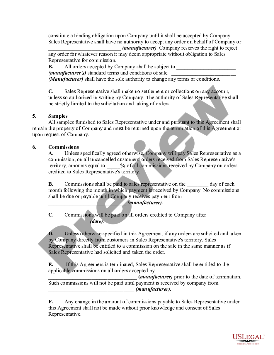 page 1 Employment Agreement between Individual Sales Representative and Manufacturer's Sales Representative preview