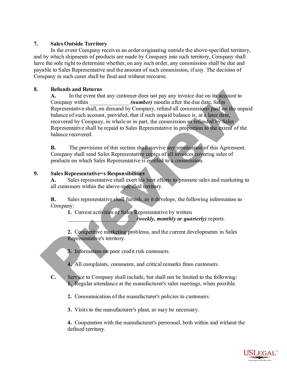 page 2 Employment Agreement between Individual Sales Representative and Manufacturer's Sales Representative preview
