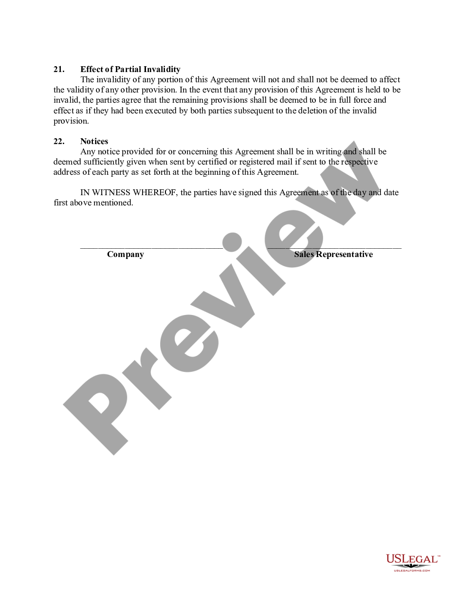 page 5 Employment Agreement between Individual Sales Representative and Manufacturer's Sales Representative preview