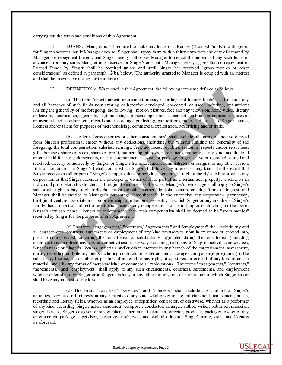 page 2 Exclusive Agency or Agent Agreement - Singer preview