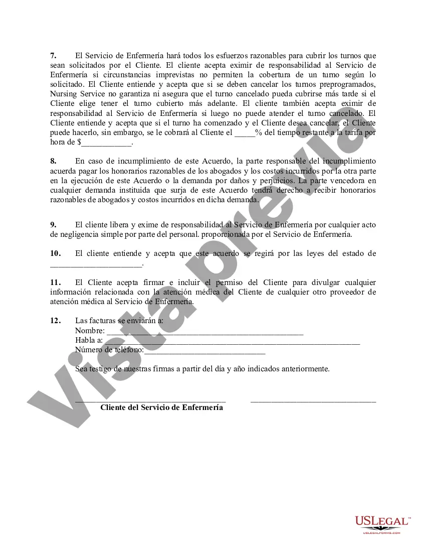 Preview Acuerdo de Cuidado Personal para Asistencia Domiciliaria por un Servicio de Enfermería