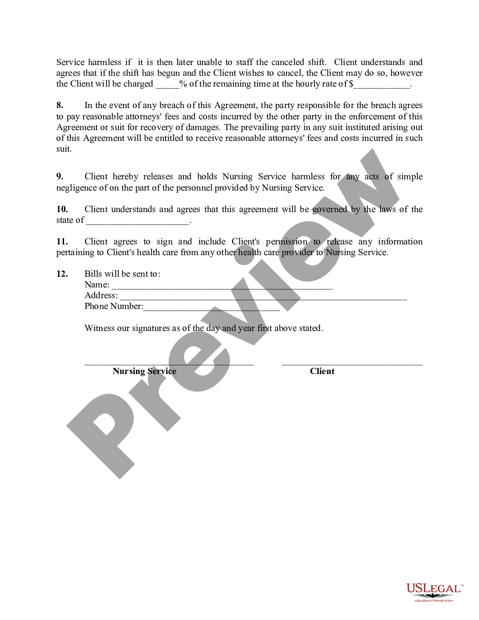 page 1 Personal Care Agreement for Home Healthcare by a Nursing Service preview
