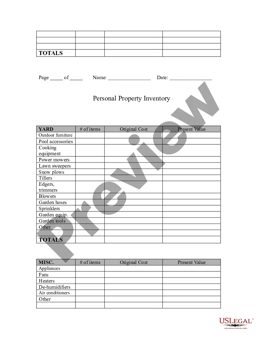 Get Personal Property Inventory Preview Personal Property Inventory