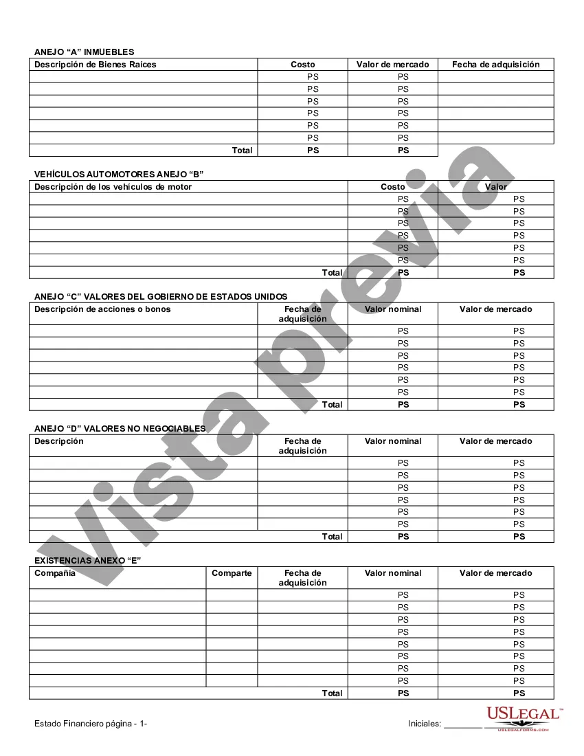 Get Formulario de estado financiero - Uso universal Preview Formulario de estado financiero - Uso universal