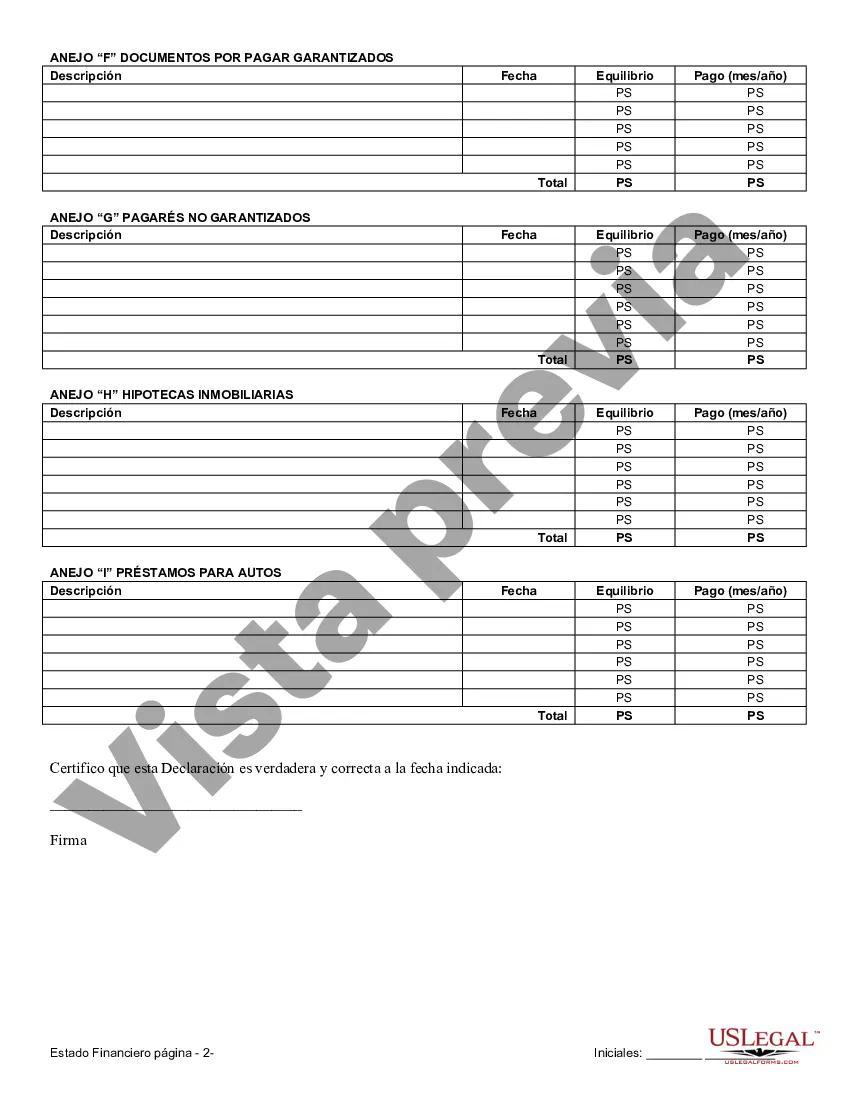 Get Formulario de estado financiero - Uso universal Preview Formulario de estado financiero - Uso universal