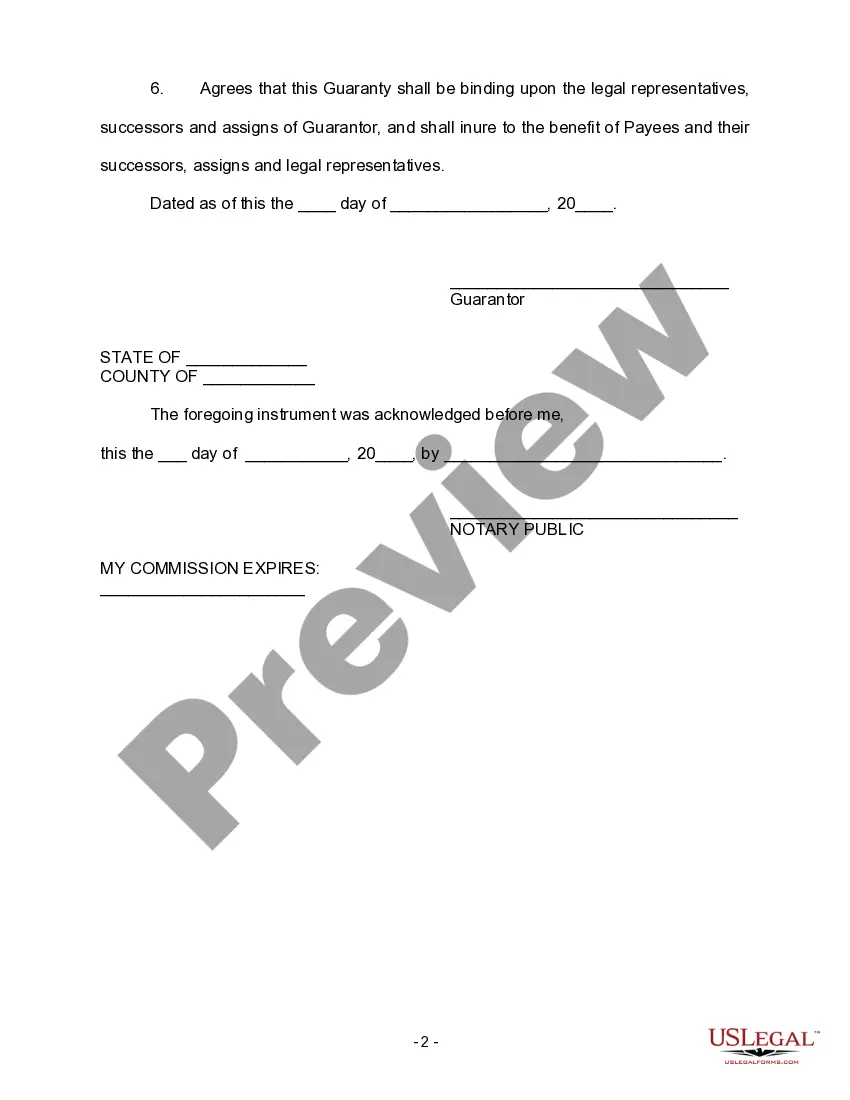 Preview Guaranty of Open Account - Alternate Form