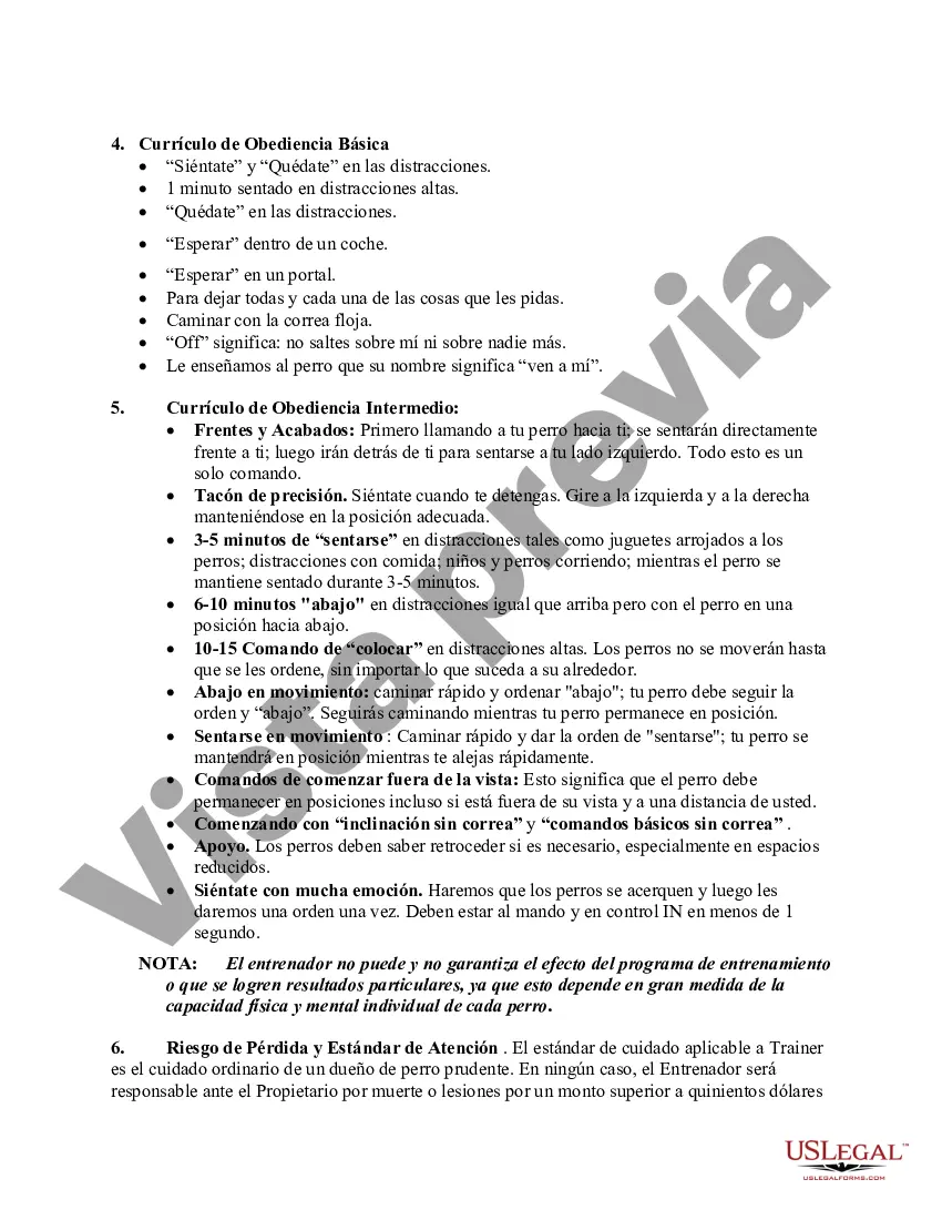 Preview Contrato para entrenar perros en las instalaciones del propietario